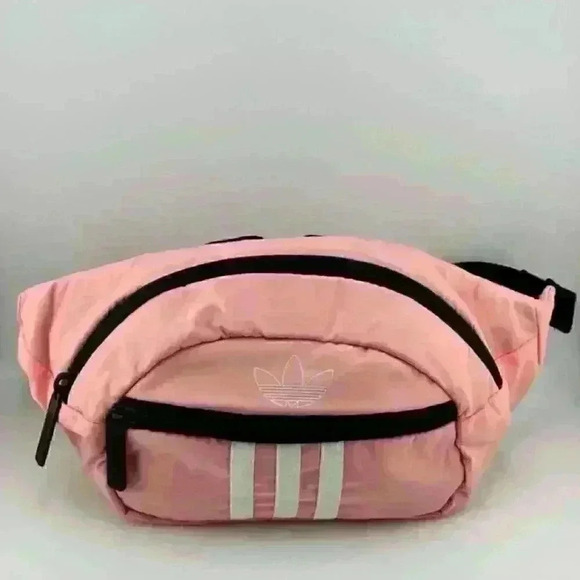 Adidas Originals 3-Stripes Pink Waist Pack Bag 2 Outside Pockets - Picture 1 of 3